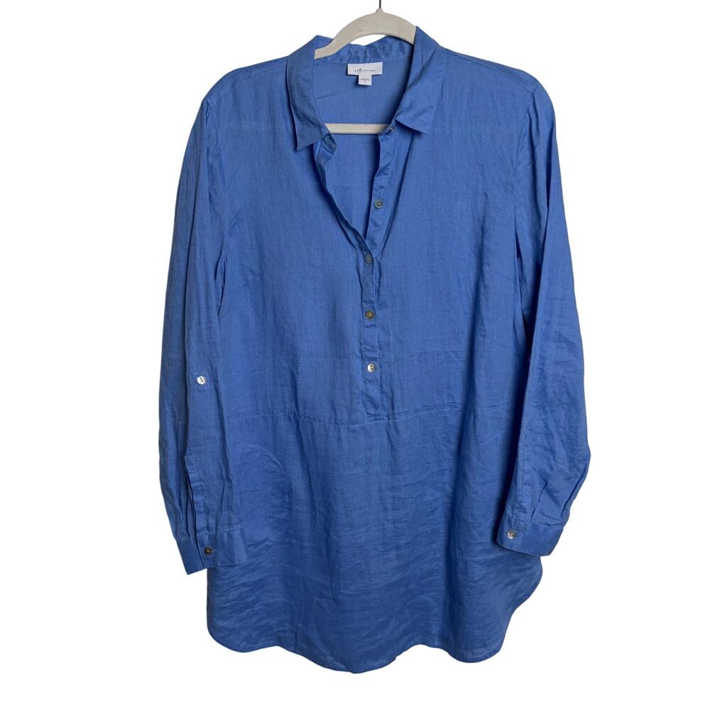 J. Jill Love Linen Blue Linen Tunic Long Sleeve Blouse Top Women's Size Medium